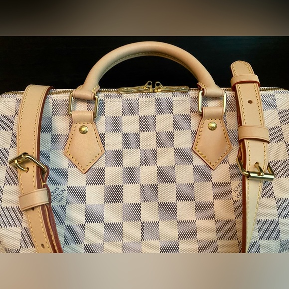 ❌SOLD❌Louis Vuitton Speedy 30 Bandouliere Damier Azur White Crossbody Bag *Mint - Picture 14 of 15